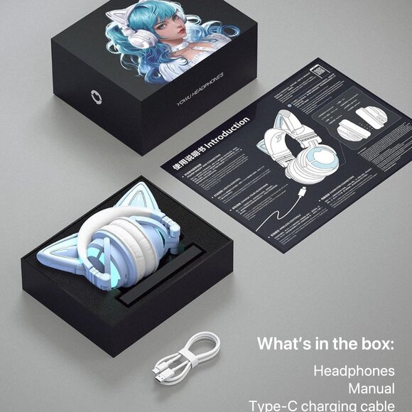 YOWU RGB Cat Ear Wireless Gaming Headphones - Blue - Picture 2 of 9